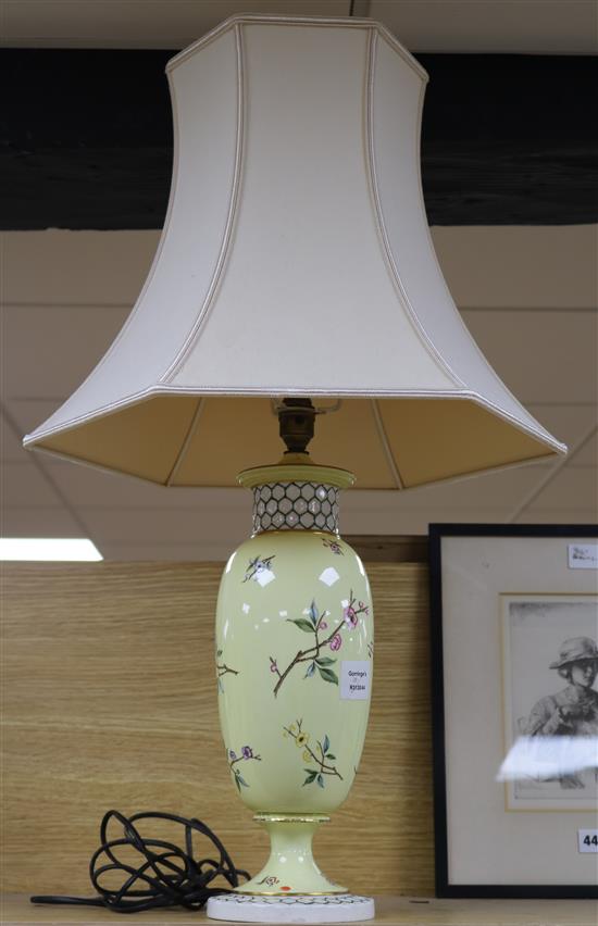 A Royal Worcester porcelain yellow ground table lamp